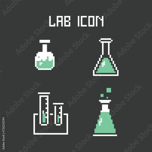 this is lab icon in pixel art with simple color and black background ,this item good for presentations,stickers, icons, t shirt design,game asset,logo and project.