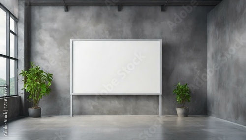 blank billboard on the wall  White large horizontal billboard  information board  signboard mock up on gray wall
