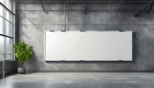 blank billboard in the city, White large horizontal billboard, information board, signboard mock up on gray wall