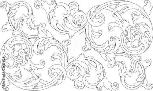 Vector sketch illustration of old classic engraving design, vintage natural leaf floral motif 