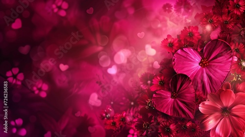 Amour et Saint Valentin, cœur et fleur dans un fond abstrait graphique, rose et rouge, illustration ia générative