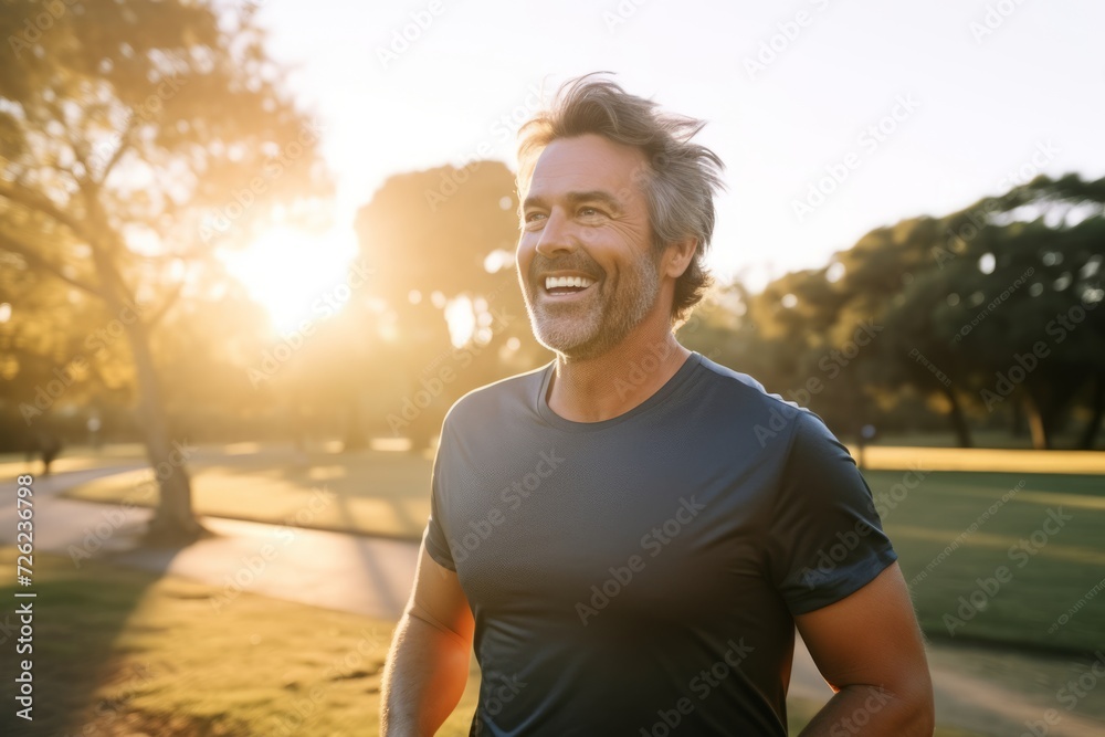 Portrait of a smiling middle-aged man standing in a park at sunset Portrait of a smiling middle-aged man standing in a park at sunset