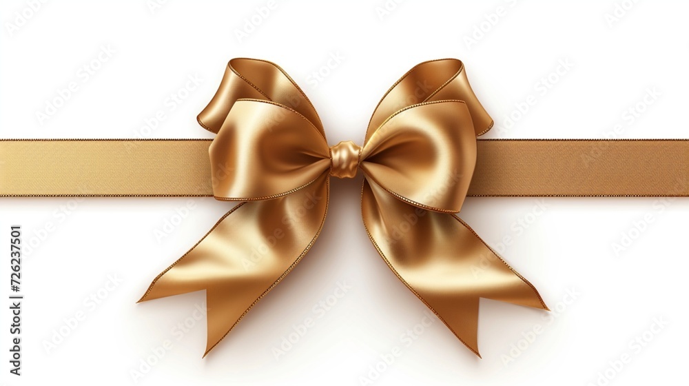 Golden bow adorned with a long ribbon isolated on a white background. Festive ornament. Vector illustration Golden bow adorned with a long ribbon isolated on a white background. Festive ornament. Vector illustration