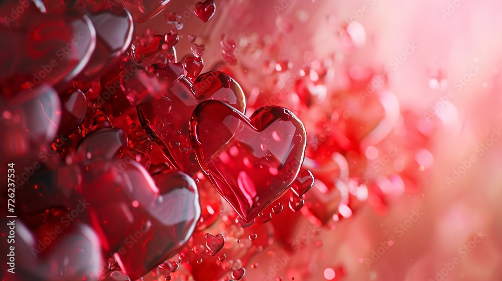 Amour et Saint Valentin, cœur et fleur dans un fond abstrait graphique, rose et rouge, illustration ia générative