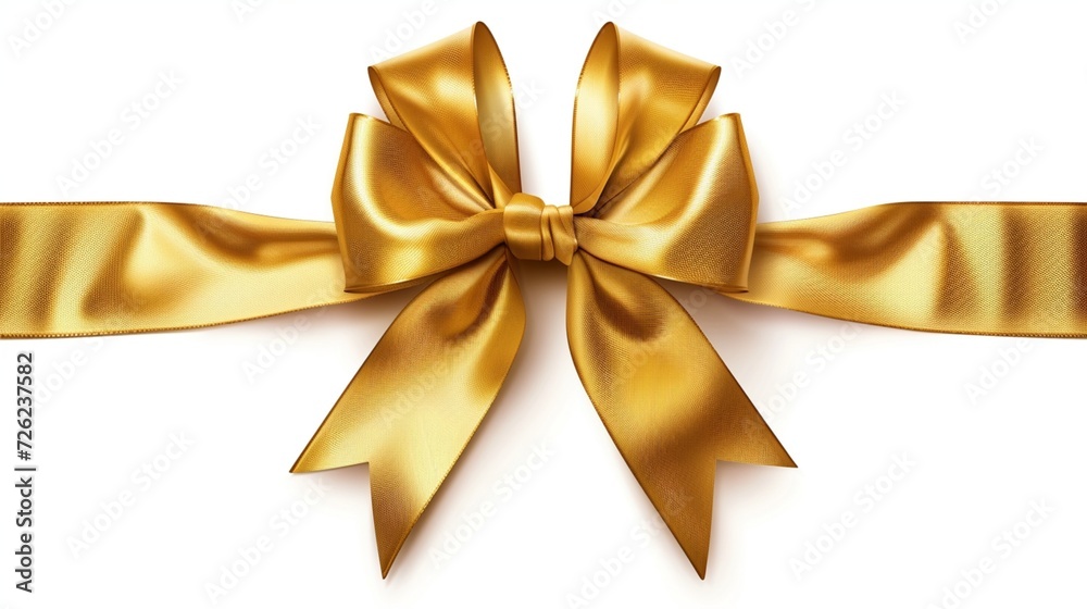 Golden bow adorned with a long ribbon isolated on a white background. Festive ornament. Vector illustration Golden bow adorned with a long ribbon isolated on a white background. Festive ornament. Vector illustration
