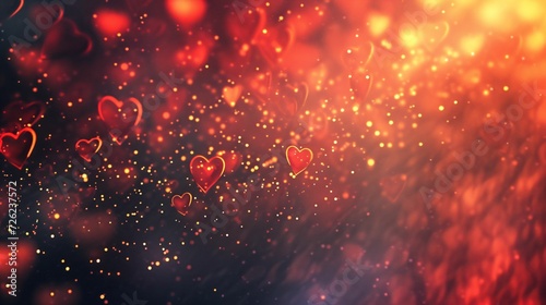 Amour et Saint Valentin, cœur et fleur dans un fond abstrait graphique, rose et rouge, illustration ia générative photo
