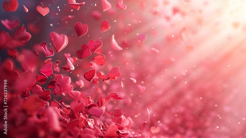 Amour et Saint Valentin, cœur et fleur dans un fond abstrait graphique, rose et rouge, illustration ia générative - obrazy, fototapety, plakaty 