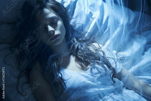 a woman sleep in bed on the night