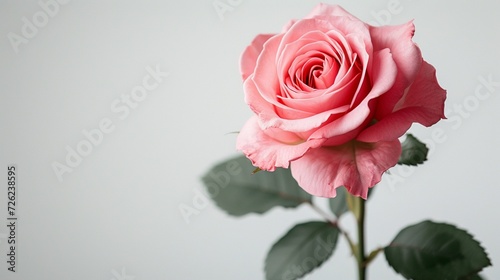 Pink rose flower against a white backdrop