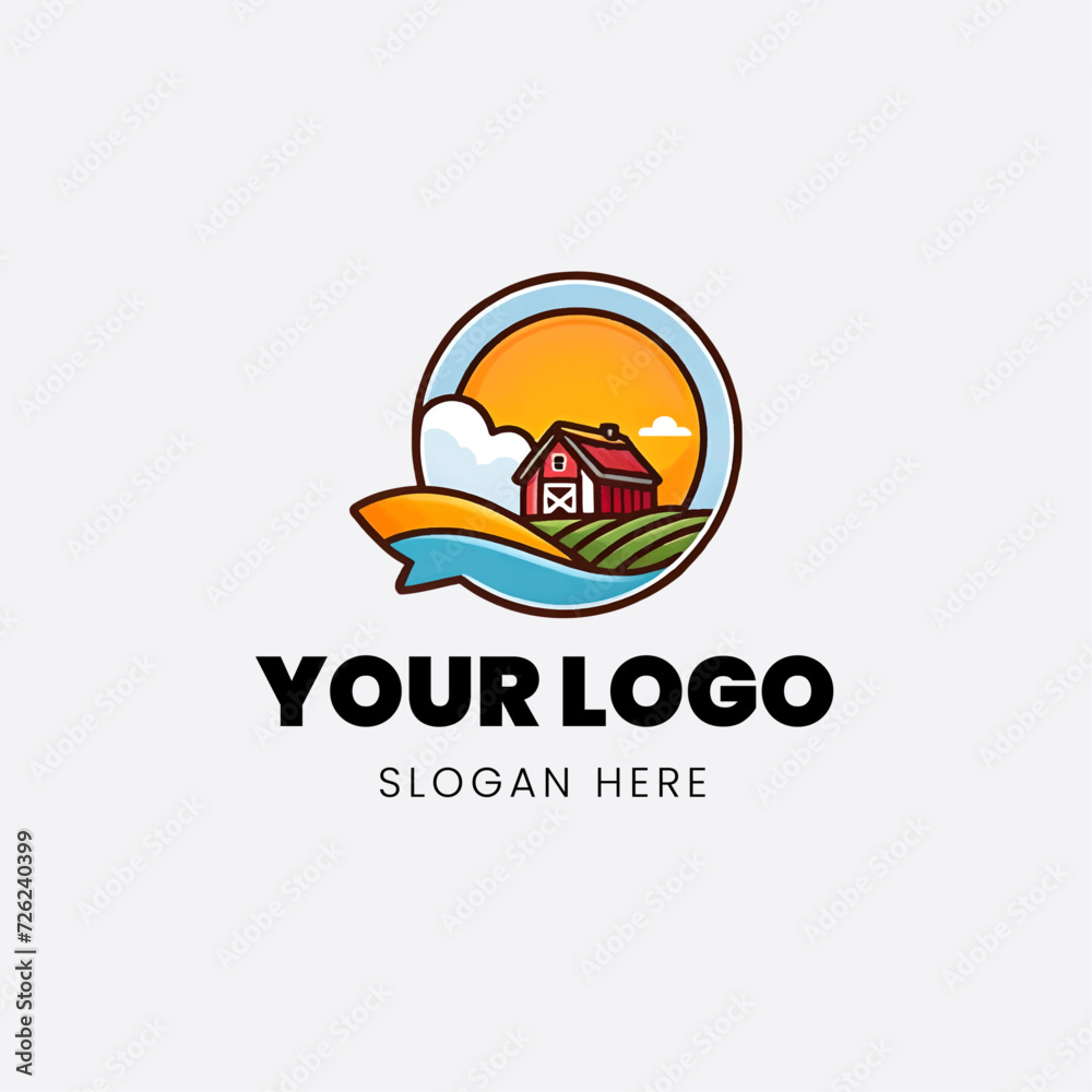 flat logo icon cloudy sunrise farm house flat logo icon cloudy sunrise farm house