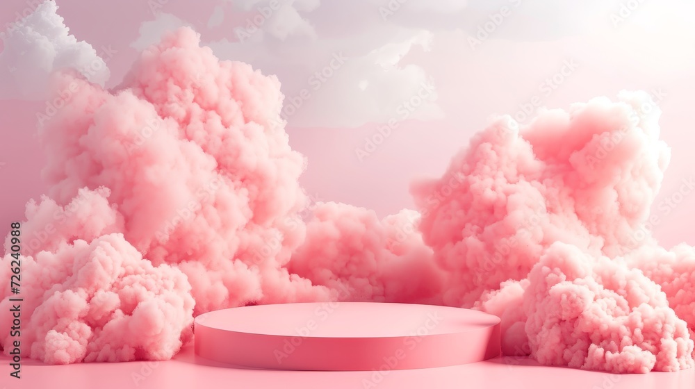 Dreamy pink cloud stage, 3D render for product showcasing