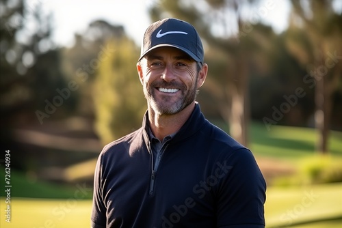 Portrait of a smiling male golfer standing on a golf course