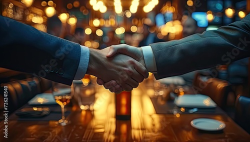 Close up of handshake in modern office symbolizing successful business partnership and teamwork with businessmen engaging in agreement concept of trust cooperation and professional communication