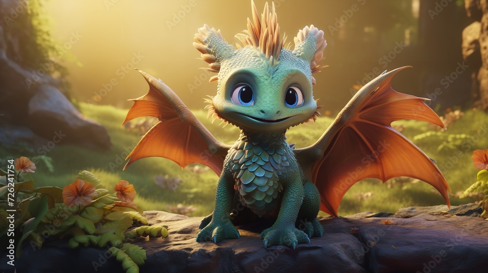 Charming Cute Baby Dragon: Realistic Illustration

