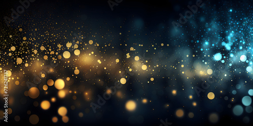 background of abstract glitter lights. blue, gold and black. de focused. banner. Generative AI. © mfz