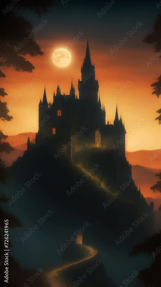 Night View of Castle With Full Moon. Generative AI. Night View of Castle With Full Moon. Generative AI.
