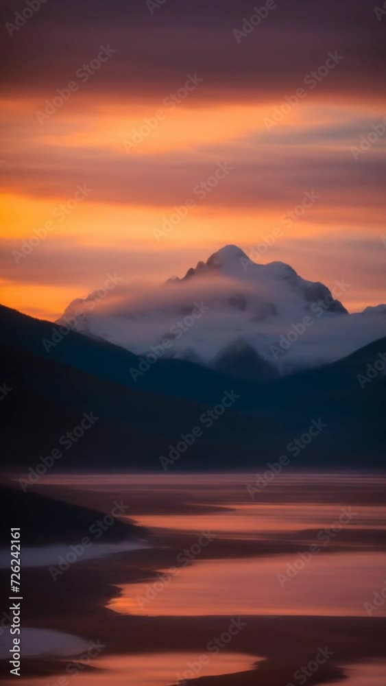 Majestic Mountain and Waterfront Sunset. Generative AI. Majestic Mountain and Waterfront Sunset. Generative AI.