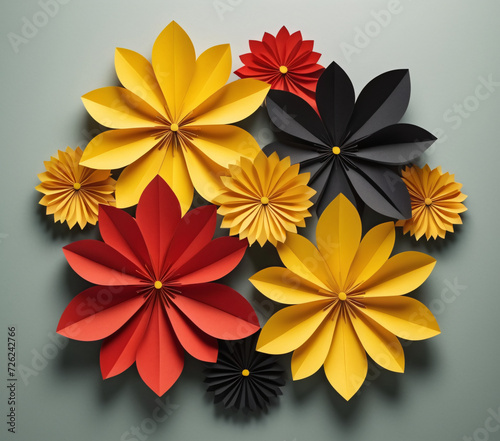 Red  yellow  and Black Flowers crafted in papercut style  