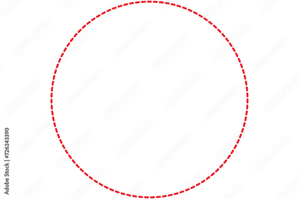 Red frame outline and dotted line, circle shape, geometric, isolated. Transparent background and copy space or empty. png Red frame outline and dotted line, circle shape, geometric, isolated. Transparent background and copy space or empty. png