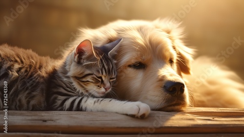 Cute Ginger Cat and Dog Sleeping Outdoors - Genuine Friendship