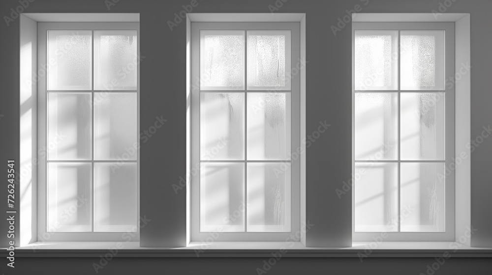 Three windows with white curtains and sunlight. Three windows with white curtains and sunlight.