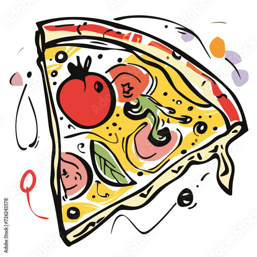 hand drawn line art illustration style of a classic italian pizza