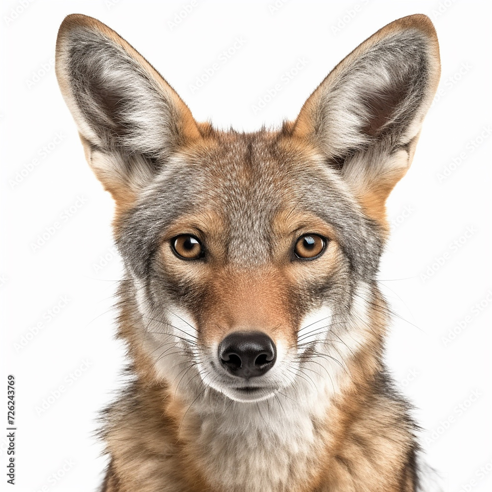 Fototapeta premium Front_view_close_up_of_Jackal_animal_isolated_on_white