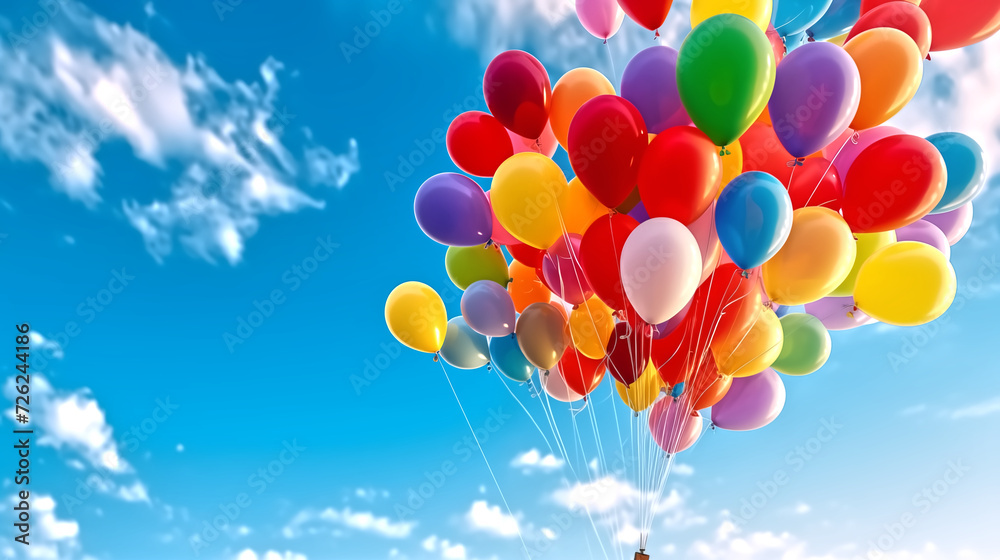 colorful helium balloons are floating up to sky, celebration colorful helium balloons are floating up to sky, celebration