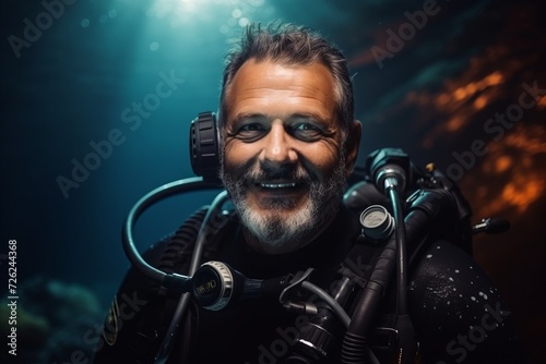 Portrait of a smiling man scuba diver looking at the camera © Nerea