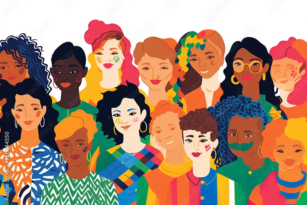 group of people celebrating pride month, illustration style, LGBTQ+ colors, pride month, colorful, rainbow