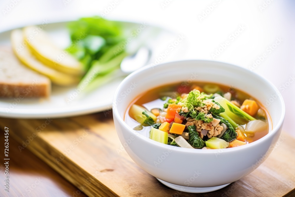 minestrone soup in a bowl with a side of crusty bread minestrone soup in a bowl with a side of crusty bread