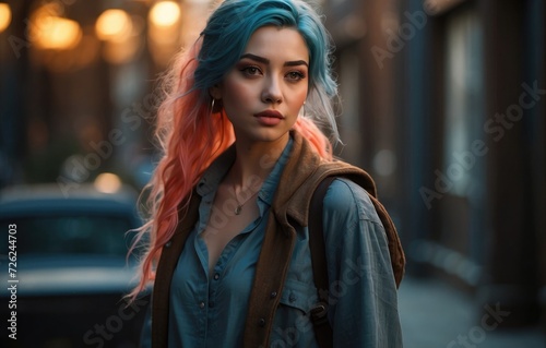 Attractive Young Woman Striking a Pose, fashion Business Owner Poses with Colorful Hair Flair