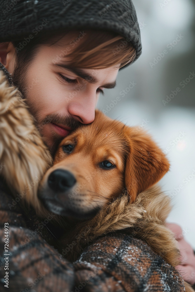 Man hug with dog human with dog good friend concept