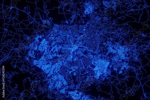 Street map of Harare (Zimbabwe) made with blue illumination and glow effect. Top view on roads network photo
