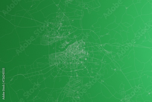 Map of the streets of Harbin  China  made with white lines on green paper. Rough background. 3d render  illustration