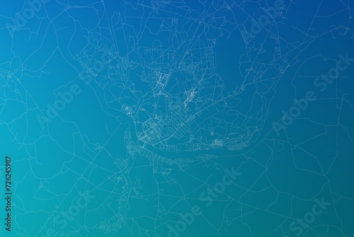 Map of the streets of Daugavpils (Latvia) made with white lines on greenish blue gradient background. 3d render, illustration