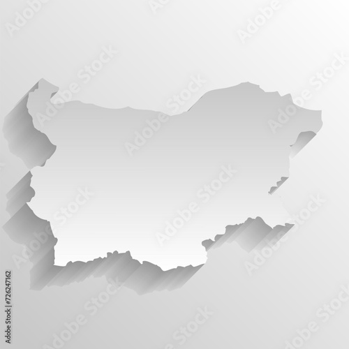 Bulgaria country silhouette. High detailed map. White country silhouette with dropped long shadow on beige background.