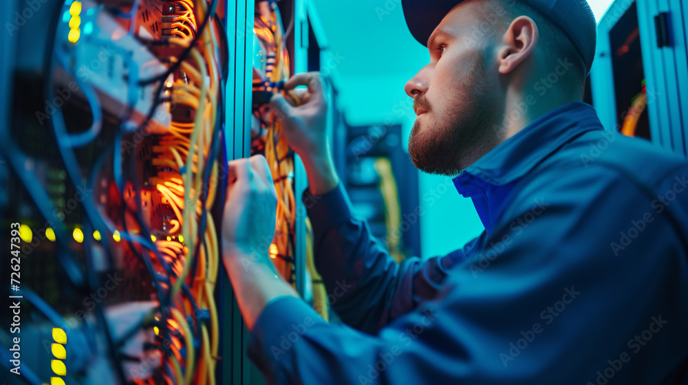 Technician connecting cables
