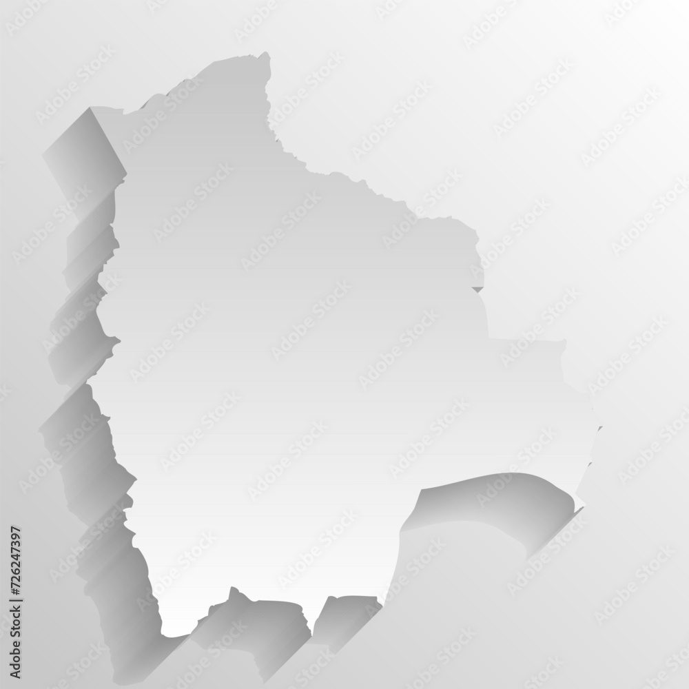 Bolivia country silhouette. High detailed map. White country silhouette with dropped long shadow on beige background.