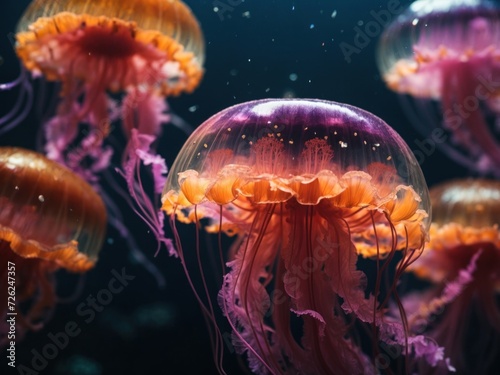 ultra detailed jellyfish in water. Generative AI © sunil