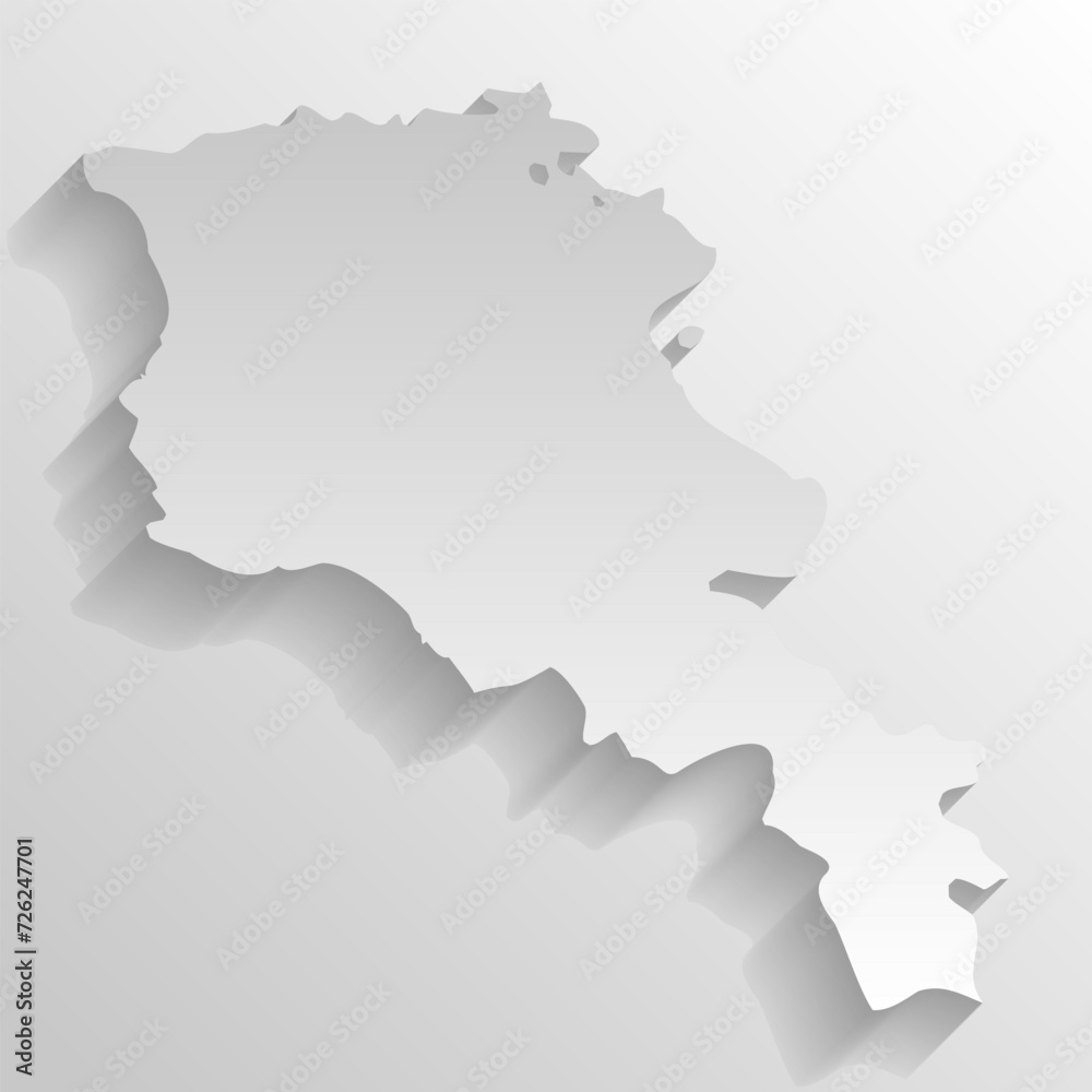 Armenia country silhouette. High detailed map. White country silhouette with dropped long shadow on beige background.