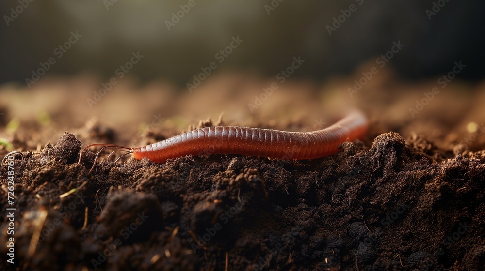 A close-up image of a single earthworm partially buried in moist, dark, fertile soil, showcasing the natural environment and the role of earthworms in soil aeration and composting.