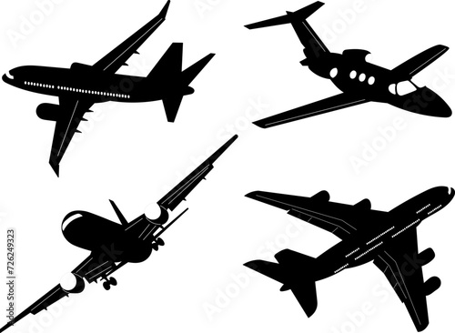 airplanes set silhouette, on white background vector