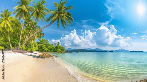 Long panoramic banner, tropical beach with idyllic palms