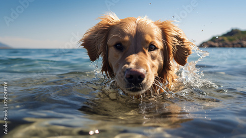 Dog swimming by the beach