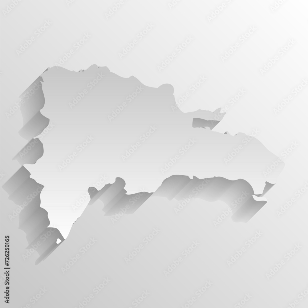 Dominican Republic country silhouette. High detailed map. White country silhouette with dropped long shadow on beige background.