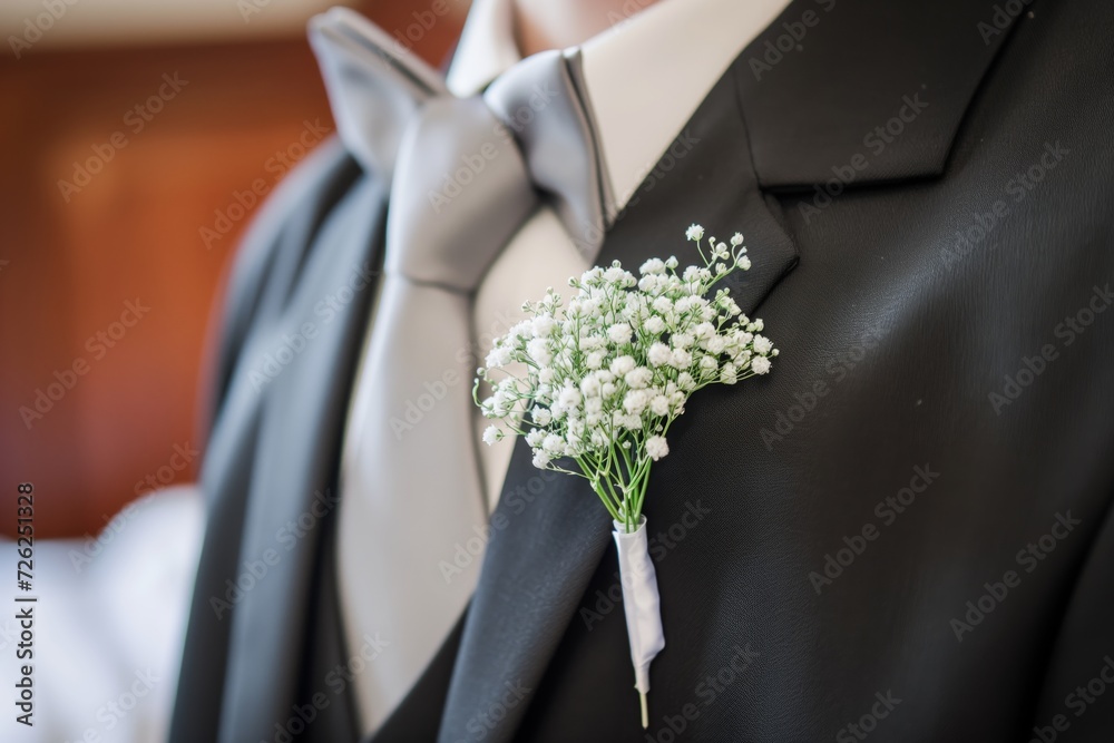 elegant boutonniere with babys breath on a choir boys formal attire elegant boutonniere with babys breath on a choir boys formal attire