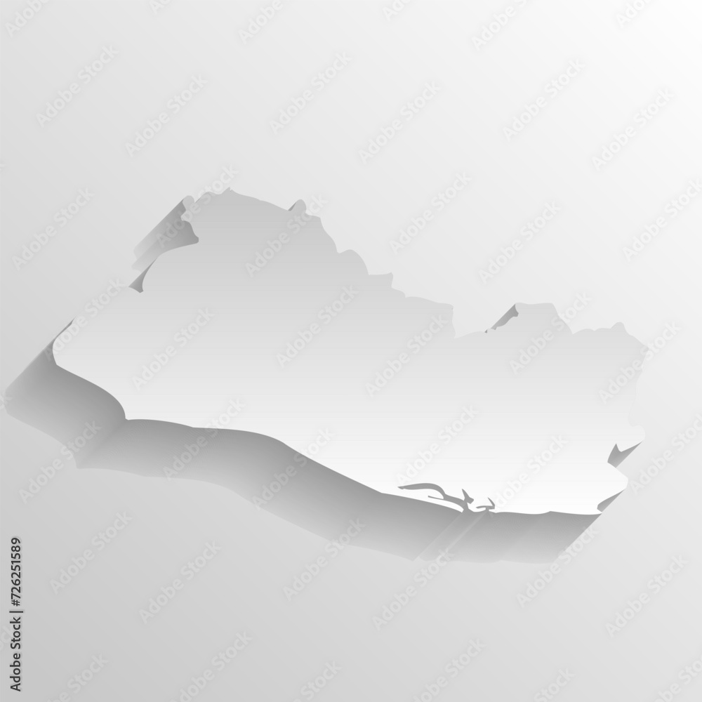 El Salvador country silhouette. High detailed map. White country silhouette with dropped long shadow on beige background.