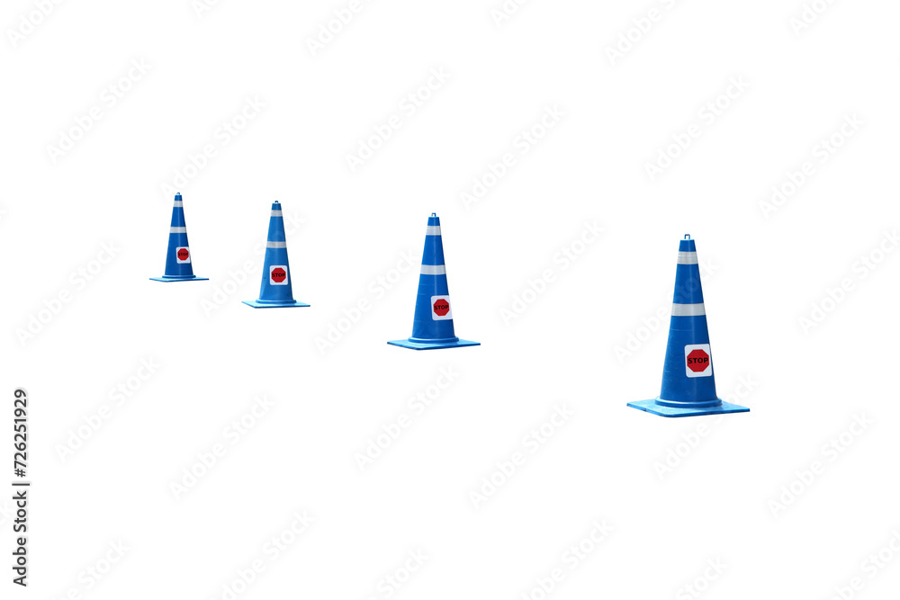 Image of road safety cones made of blue plastic to reduce traffic accidents, isolated on PNG file with transparent background. Image of road safety cones made of blue plastic to reduce traffic accidents, isolated on PNG file with transparent background.