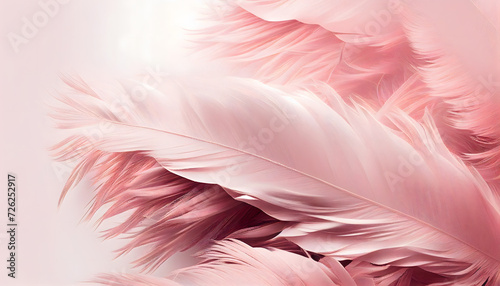 Beautiful abstract soft pink feathers on white background  pink background  feather background  banner. Generative AI.